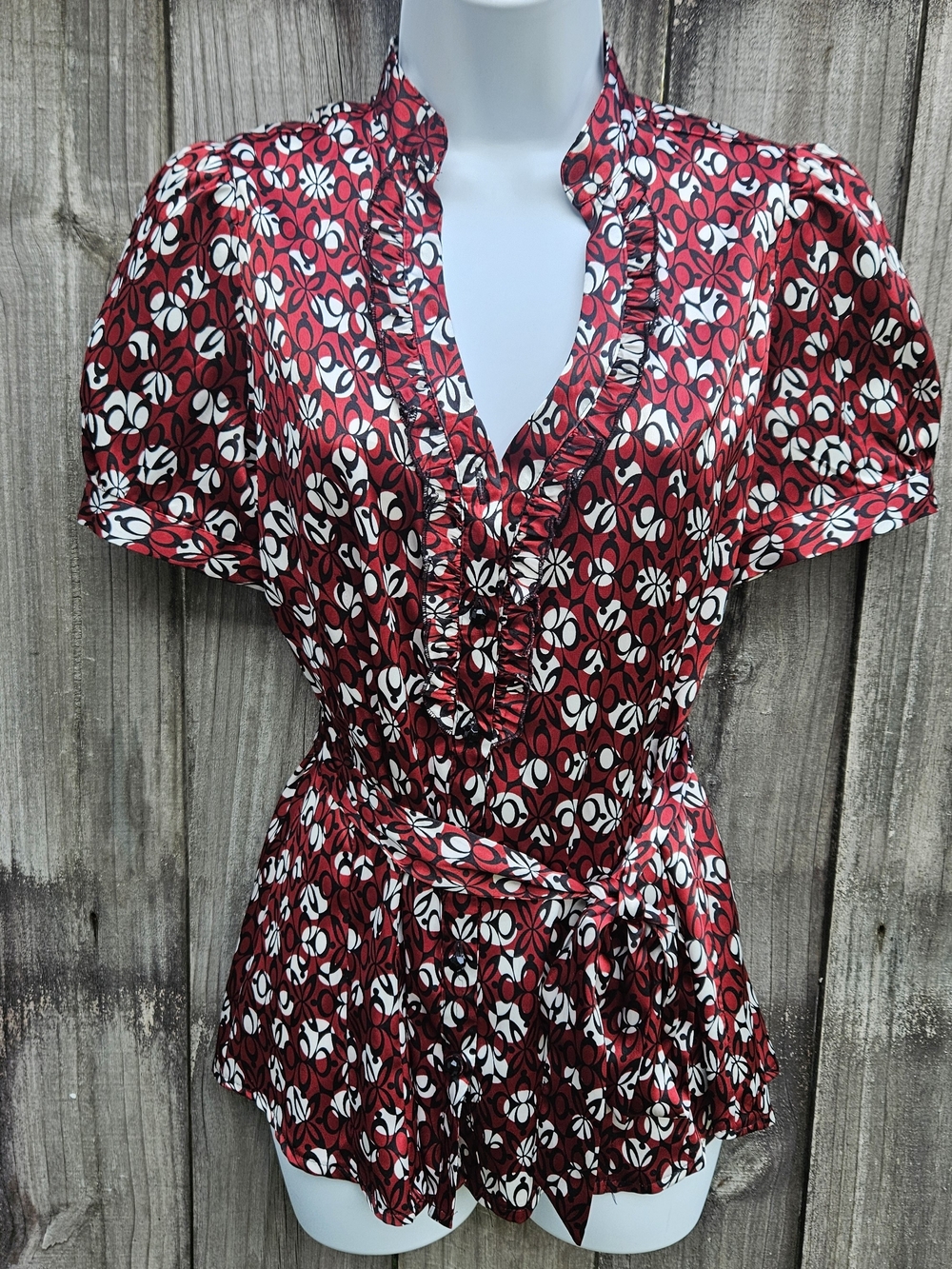 My Michelle Red Black White Ruffle Blouse
